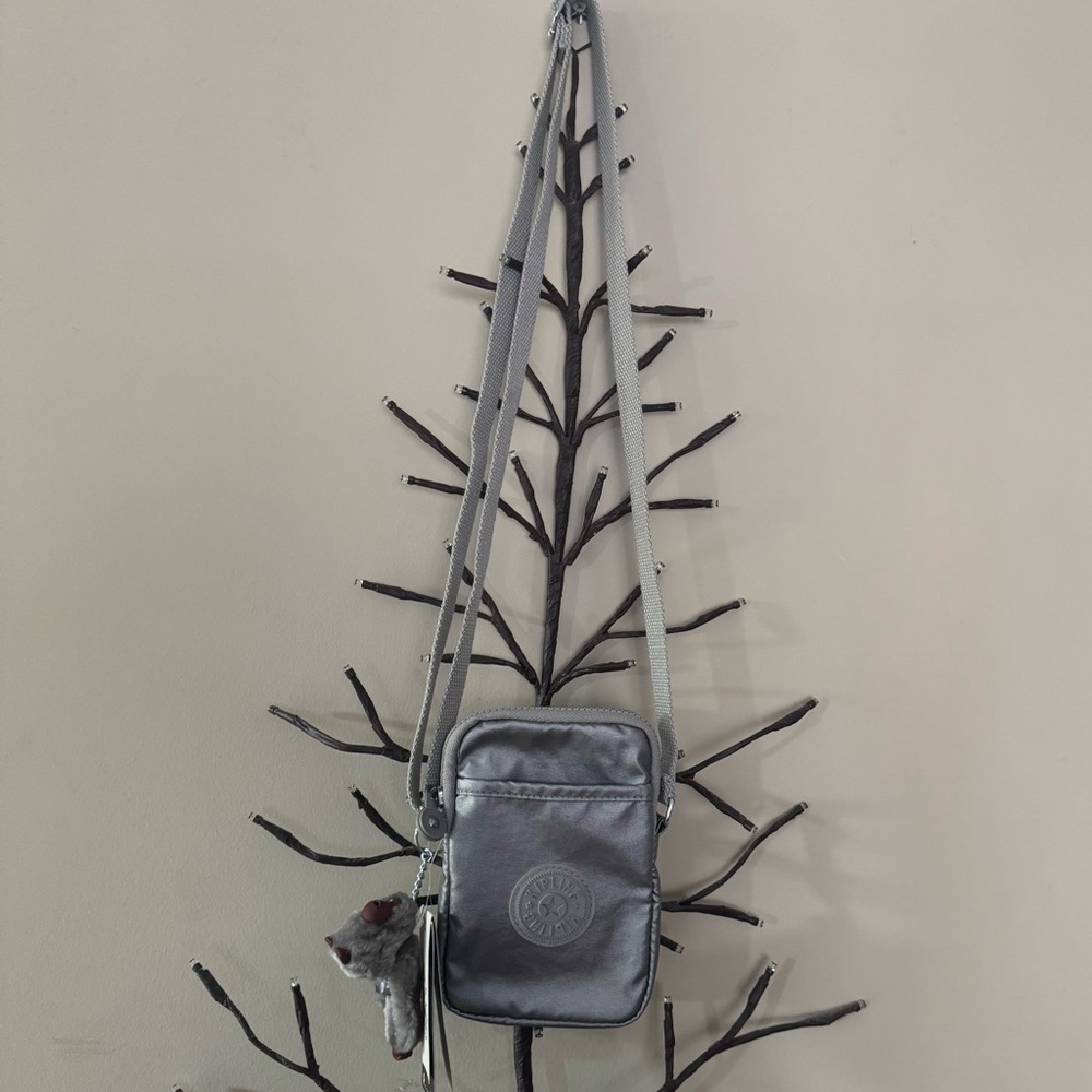 Brand new”Kipling”mini crossbody bag.Size-w5”x7”inc.Color-smooth silver metallic - Picture 2 of 7